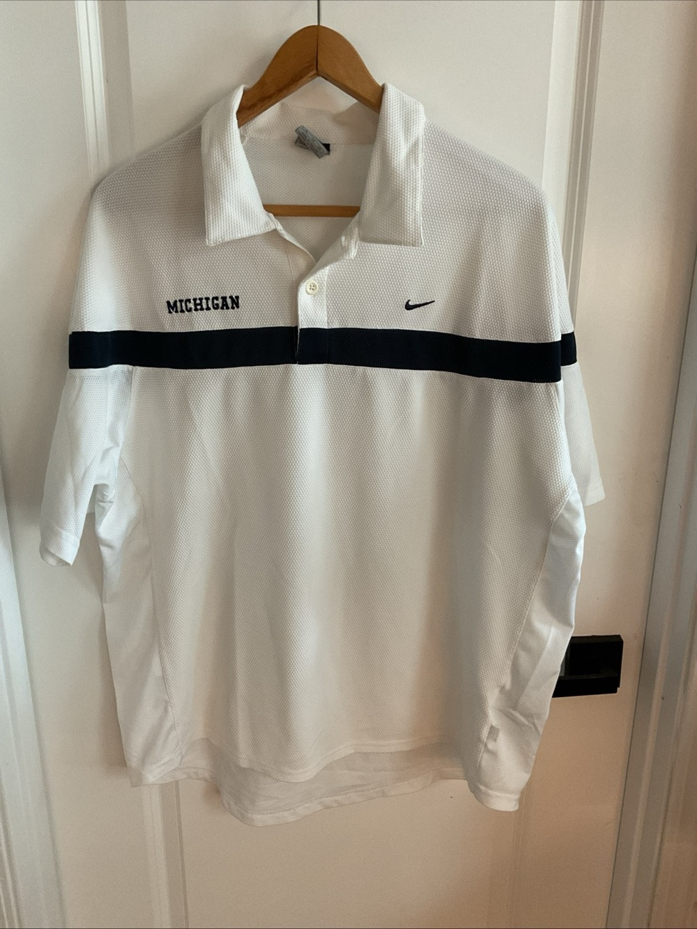 Nike Sphere Dry - White Polo with Navy Chest Stripe and Michigan Embroidery - XL